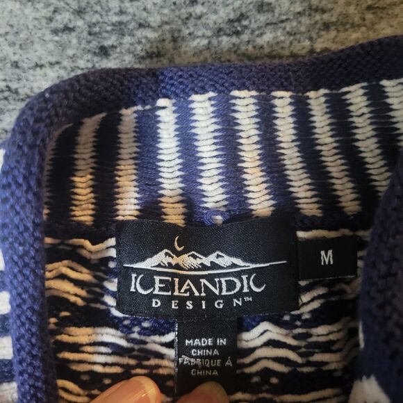 Icelandic Design M Quarter Zip‎ BLUE 100% Cotton Sweater - Picture 2 of 3